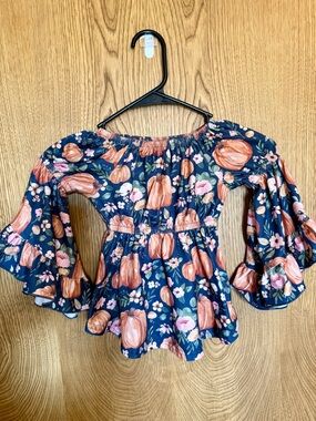 Toddler Girls Navy Floral Pumpkin Peplum Top Size 12-18M